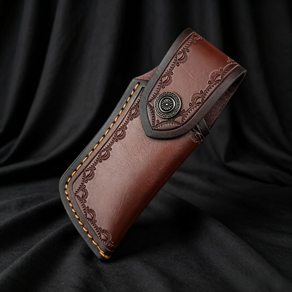 Leather Edc. Carry Pouch - 수집용 엠보싱 처리된 천연 가죽 나이프